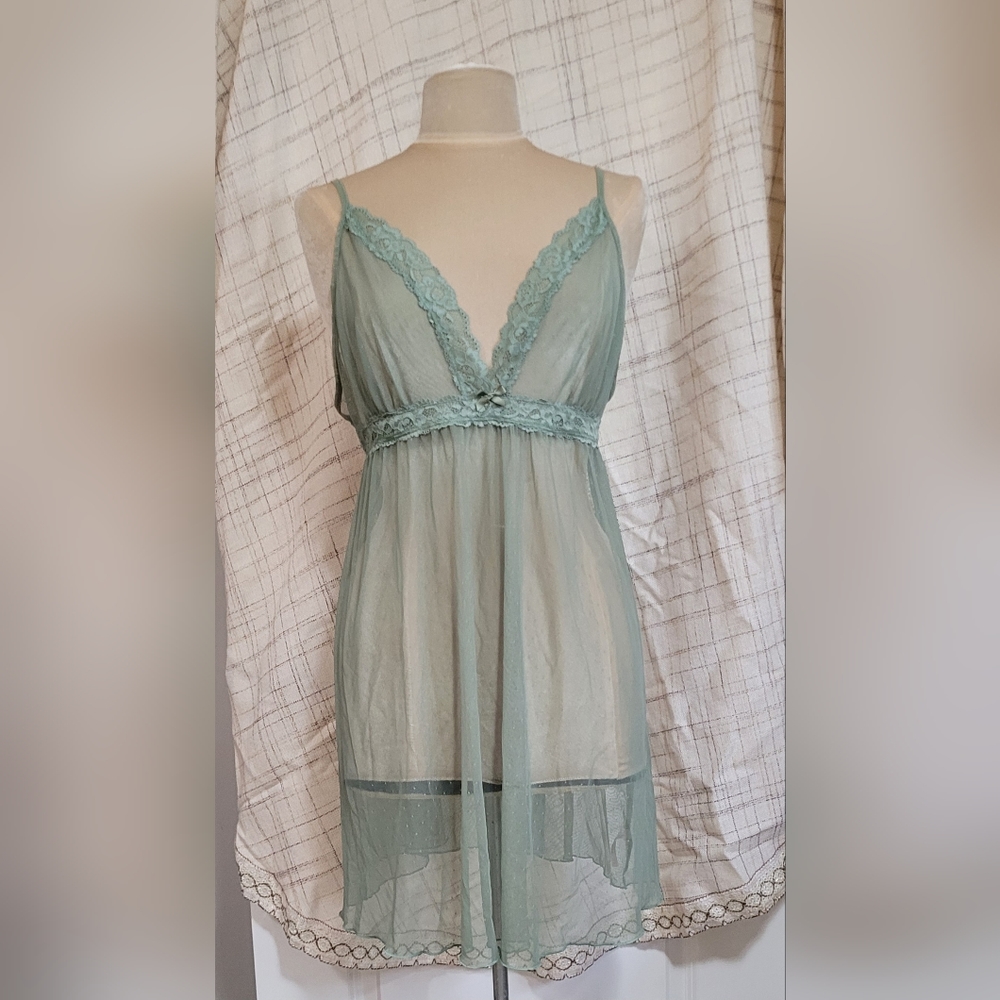 Sexy Sheer Green Nightie Babydoll Large La Vie en Rose